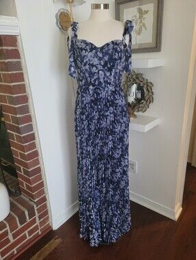 Lulu's Illustrious Aura Navy Blue Floral Bustier Tie-Strap Maxi Dress XL